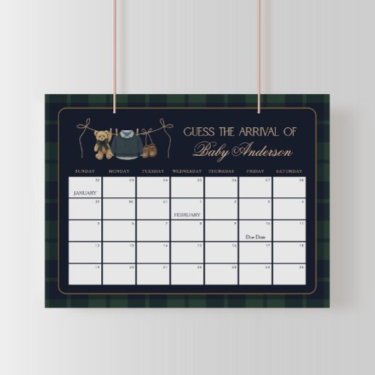 Preppy Polo Teddy Bear Baby Due Date Calendar Poster