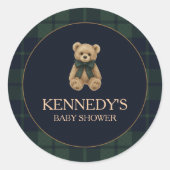 Preppy Polo Teddy Bear Baby Shower Ronde Sticker (Voorkant)