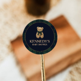 Preppy Polo Teddy Bear Baby Shower Ronde Sticker