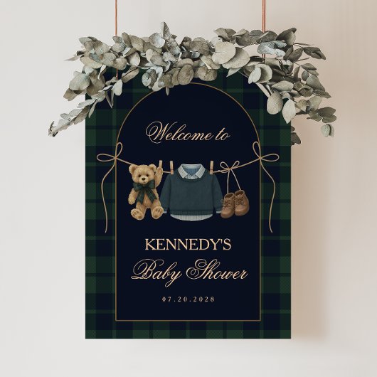 Preppy Polo Teddy Bear Baby Shower Welcome Sign Poster