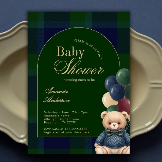 Preppy Polo Teddy Bear Classic Luxury Baby Shower Kaart