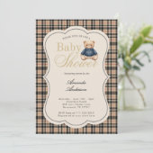 Preppy Polo Teddy Bear Luxury Beige Baby Shower Kaart (Staand voorkant)