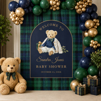 Preppy Polo Teddybeer Baby Shower Achtergrond Wandkleed