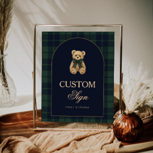 Preppy Polo Teddybeer Babyshower Bewerkbare Tafel Poster