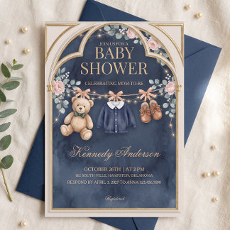 Preppy Polo Teddybeer Babyshower Uitnodiging