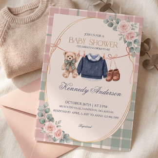 Preppy Polo Teddybeer Babyshower Uitnodiging