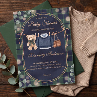 Preppy Polo Teddybeer Babyshower Uitnodiging