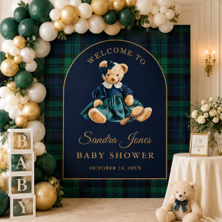 Preppy Polo Teddybeer Meisje Baby Shower Achtergro Wandkleed