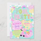 Preppy Pool Party Trendy Schattigee Girly Pool Ver Kaart (Voorkant)