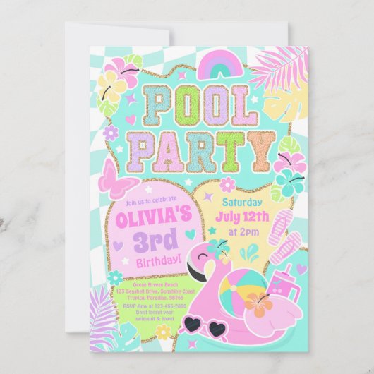 Preppy Pool Party Trendy Schattigee Girly Pool Ver Kaart (Voorkant)