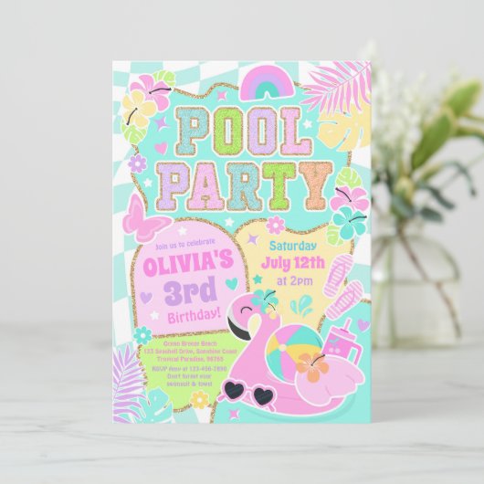 Preppy Pool Party Trendy Schattigee Girly Pool Ver Kaart (Staand voorkant)