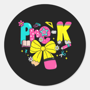 Preppy Pre-k Potlood Boog Terug Naar School Leraar Ronde Sticker