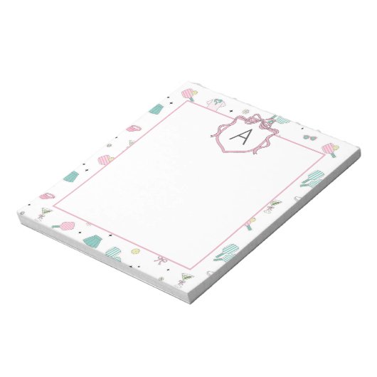 Preppy Prink Pickleball Monogram Notepad Notitieblok (Linkerzijde)