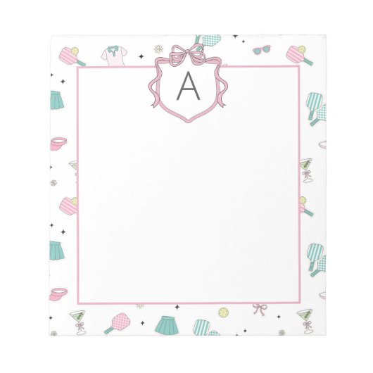 Preppy Prink Pickleball Monogram Notepad Notitieblok (Voorkant)
