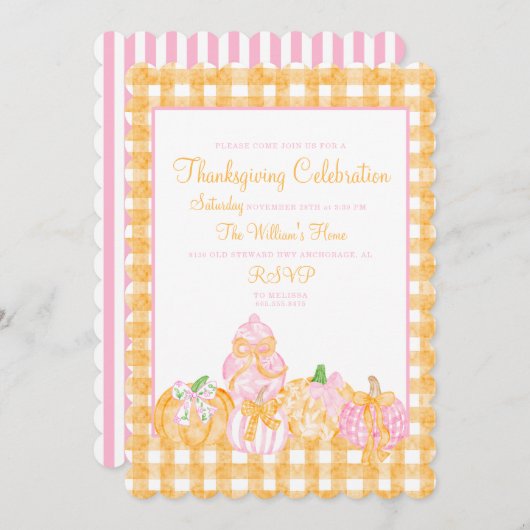 Preppy Pumpkin Bows Thanksgiving Feest Kaart (Voorkant / Achterkant)