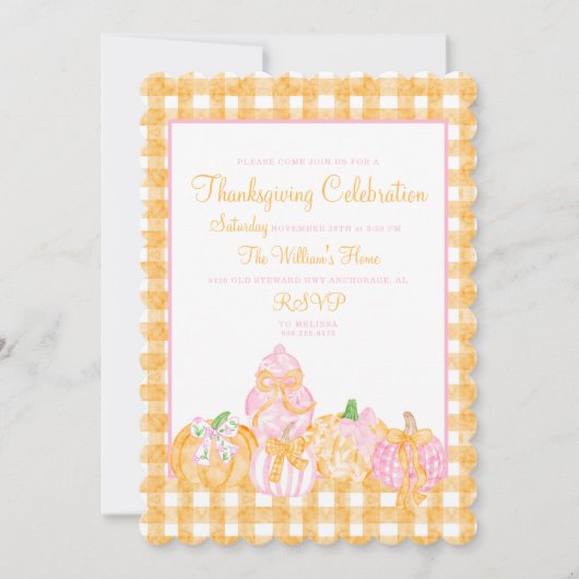 Preppy Pumpkin Bows Thanksgiving Feest Kaart (Voorkant)