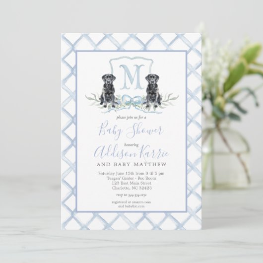 Preppy Puppy Dog Crest Baby shower uitnodiging (Staand voorkant)