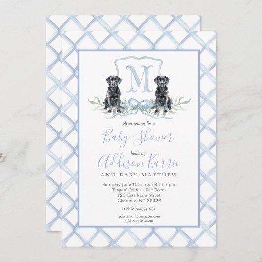 Preppy Puppy Dog Crest Baby shower uitnodiging (Voorkant / Achterkant)