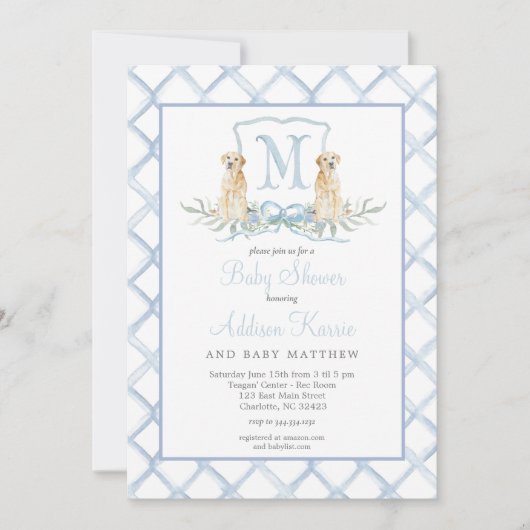 Preppy Puppy Dog Crest Baby shower uitnodiging (Voorkant)
