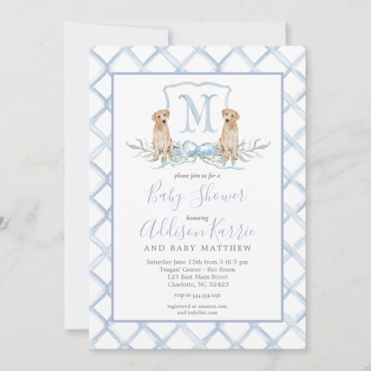 Preppy Puppy Dog Crest Baby shower uitnodiging (Voorkant)
