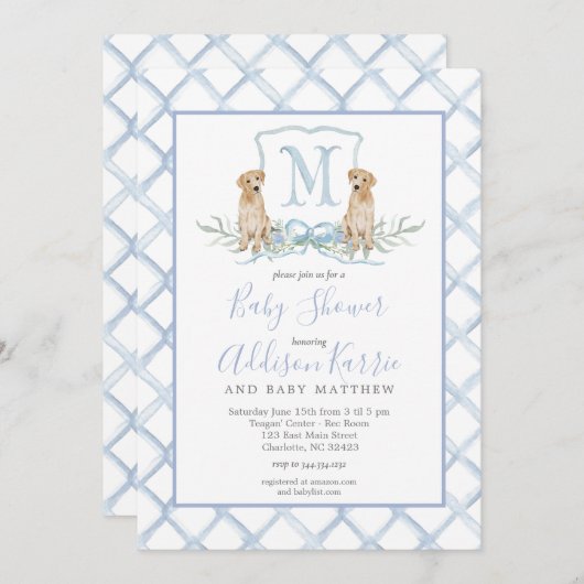 Preppy Puppy Dog Crest Baby shower uitnodiging (Voorkant / Achterkant)
