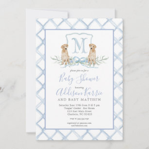 Preppy Puppy Dog Crest Baby shower uitnodiging
