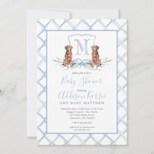 Preppy Puppy Dog Crest Baby shower uitnodiging (Voorkant)