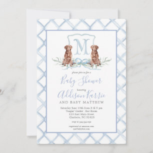 Preppy Puppy Dog Crest Baby shower uitnodiging