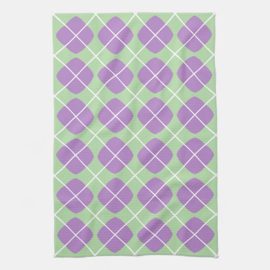 Preppy Purple Mint Green Argyle Kitchen Towels Theedoek (Verticaal)