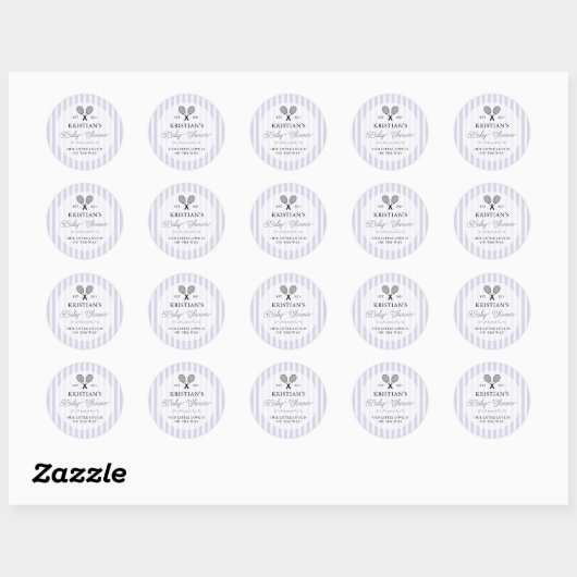 Preppy Purple Tennis Theme Chic Baby Shower Ronde Sticker (Vel)