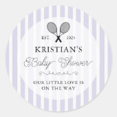 Preppy Purple Tennis Theme Chic Baby Shower Ronde Sticker (Voorkant)