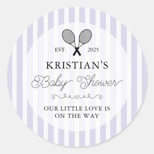 Preppy Purple Tennis Theme Chic Baby Shower Ronde Sticker (Voorkant)