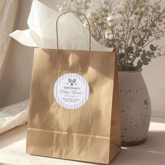 Preppy Purple Tennis Theme Chic Baby Shower Ronde Sticker