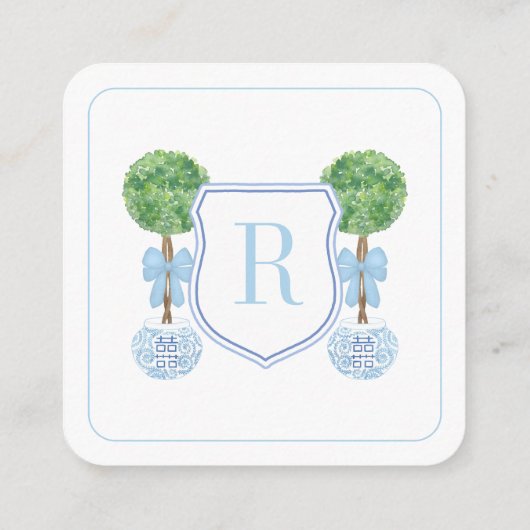 Preppy QR Code Monogram Topiary Register of RSVP Informatiekaartje (Achterkant)