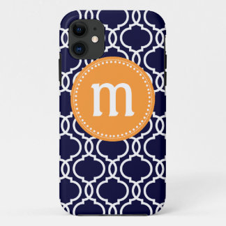 Preppy Quatrefoil aangepast monogram bij de marine iPhone 11 Hoesje