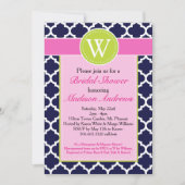 Preppy Quatrefoil Monogram Shower Invitation Kaart (Voorkant)