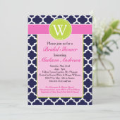 Preppy Quatrefoil Monogram Shower Invitation Kaart (Staand voorkant)