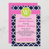 Preppy Quatrefoil Monogram Shower Invitation Kaart (Voorkant / Achterkant)