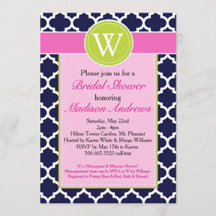 Preppy Quatrefoil Monogram Shower Invitation Kaart