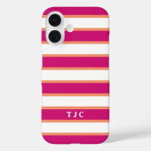 Preppy Raspberry Pink Stripe Monogram Case-Mate iPhone Case (Achterkant)
