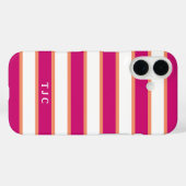 Preppy Raspberry Pink Stripe Monogram Case-Mate iPhone Case (Achterkant (horizontaal))