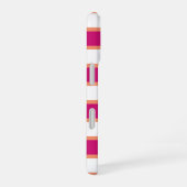 Preppy Raspberry Pink Stripe Monogram iPhone 16 Hoesje (Rechterkant)