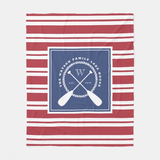 Preppy Red Blue White Lake House Monogram Fleece Deken (Voorkant)