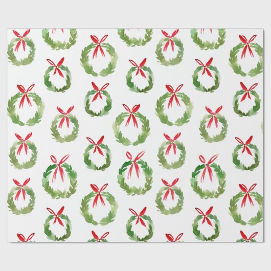 Preppy Red Bow Wreath Christmas Cadeaupapier (Vlak)