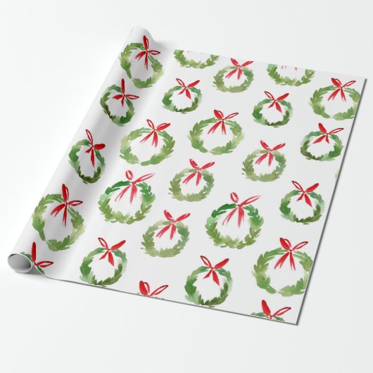 Preppy Red Bow Wreath Christmas Cadeaupapier (Uitgerold)