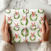 Preppy Red Bow Wreath Christmas Cadeaupapier