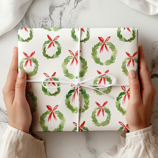 Preppy Red Bow Wreath Christmas Cadeaupapier