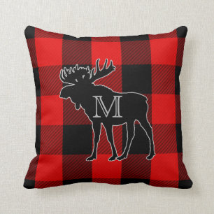 Preppy Red Buffalo Check Monogrammed Moose Kussen