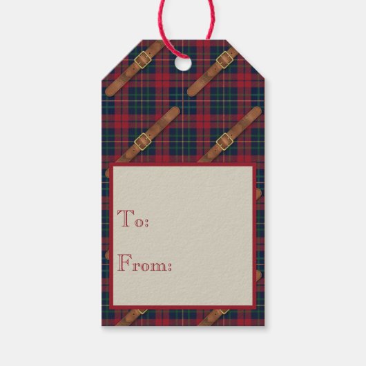 Preppy Red Christmas Plaid With Buckles Cadeaulabel (Voorkant)