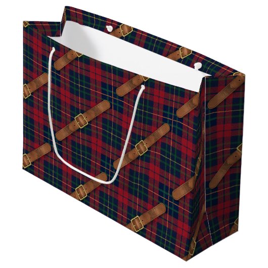 Preppy Red Christmas Plaid With Buckles Groot Cadeauzakje (Voorkant Gekanteld)